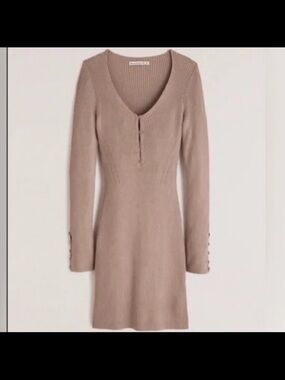 Abercrombie & Fitch Taupe Ribbed Henley Midi Dress XL